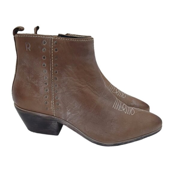 NEW Roan x Bed Stu Aggie Side Zip Leather Stud Booties Tan Brown Women's Size 8